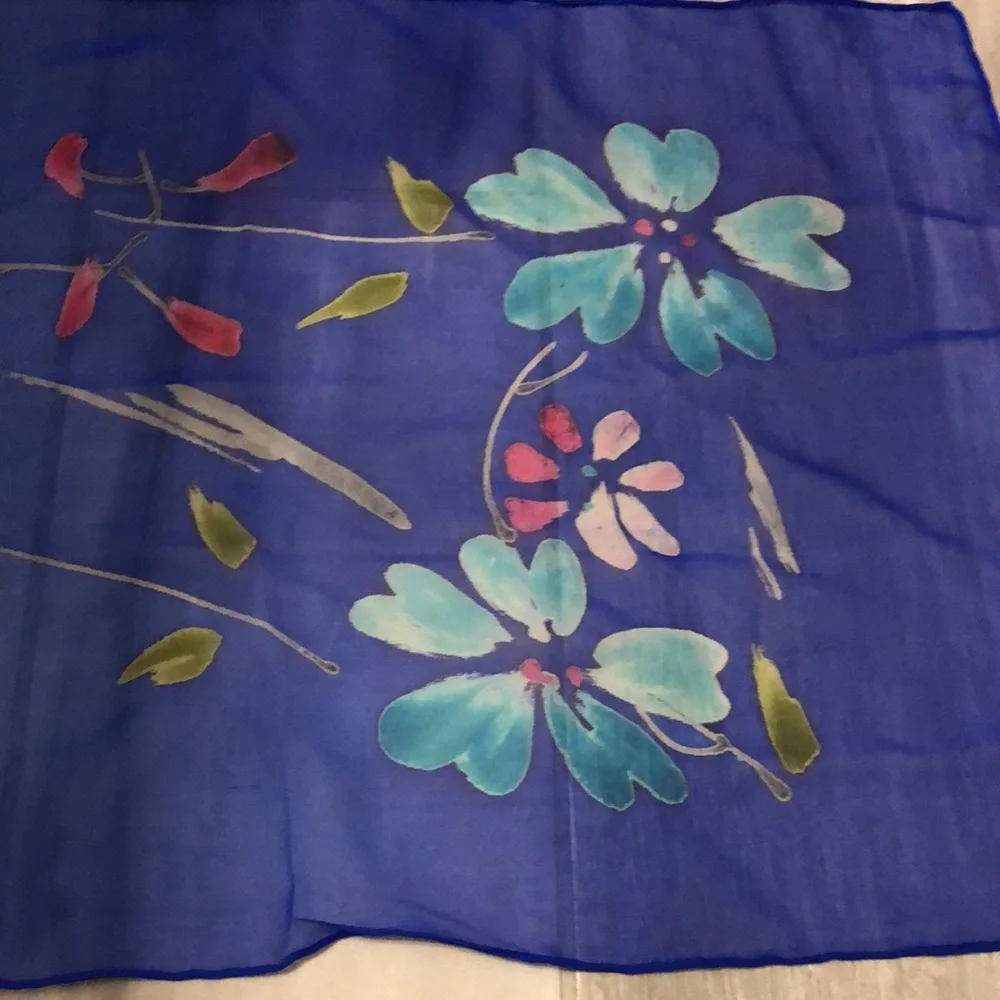 Blue ombré sheer floral scarf
